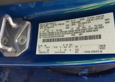 2017 Ford Escape Titanium from USA, damaged, VIN 1FMCU9JD5HUC90162